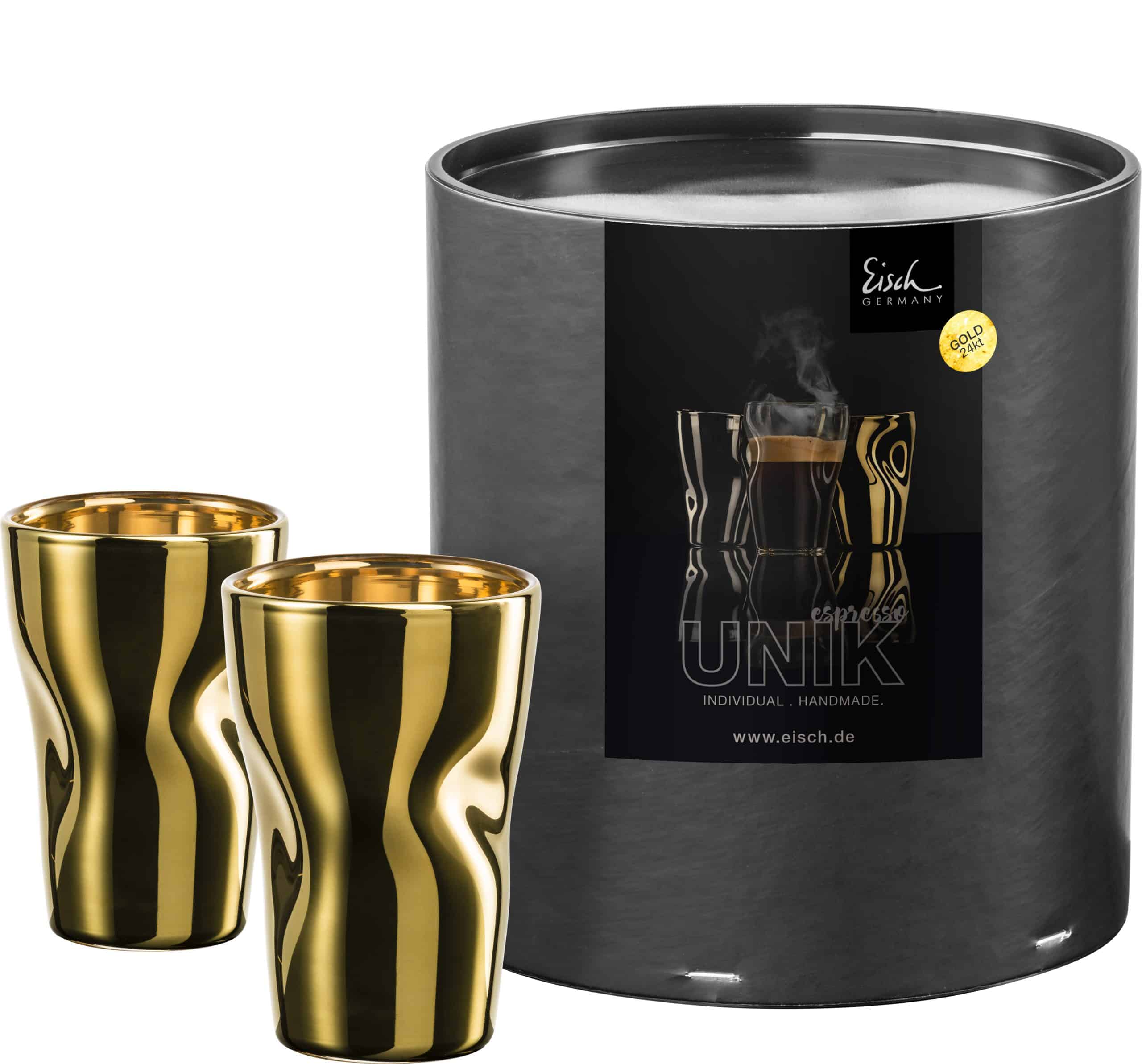 Set aus 2 UNIK Espressogläsern · Edelmetall veredelt
