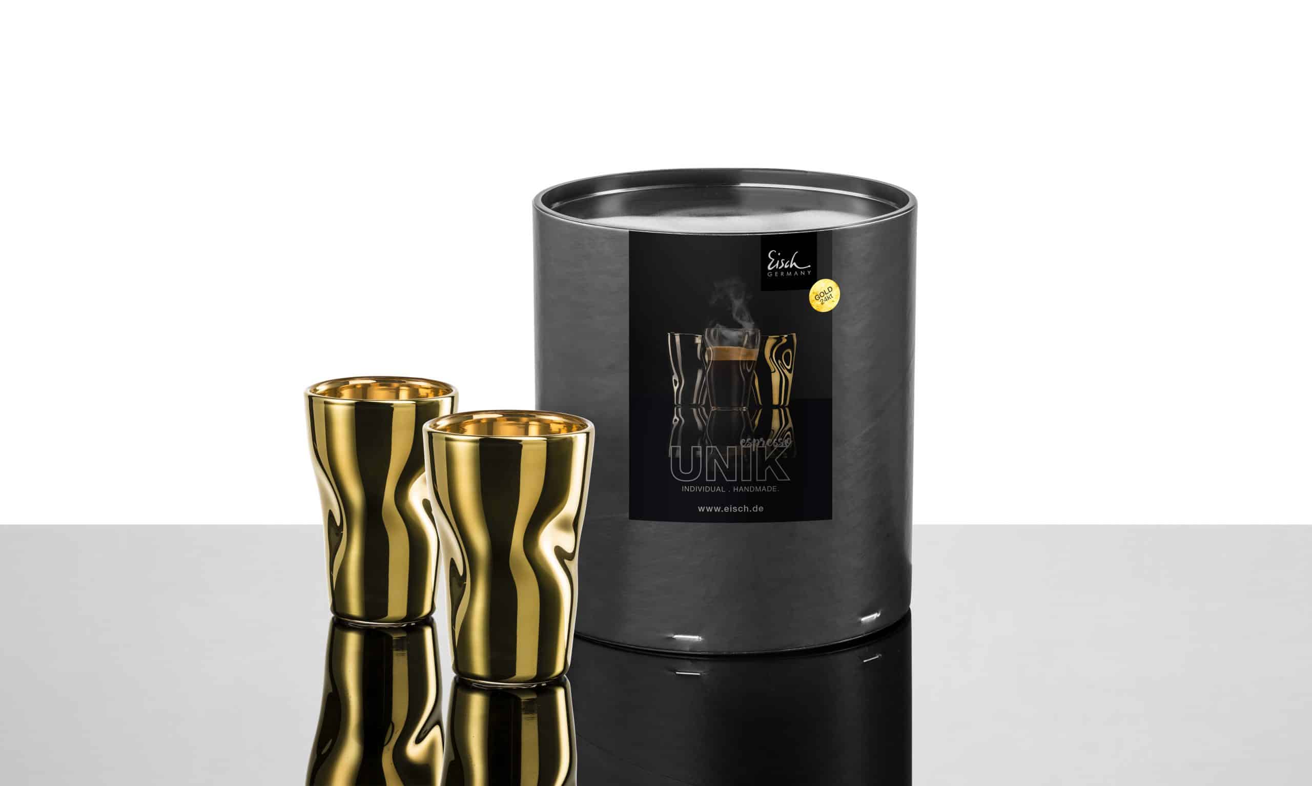 Set aus 2 UNIK Espressogläsern · Edelmetall veredelt